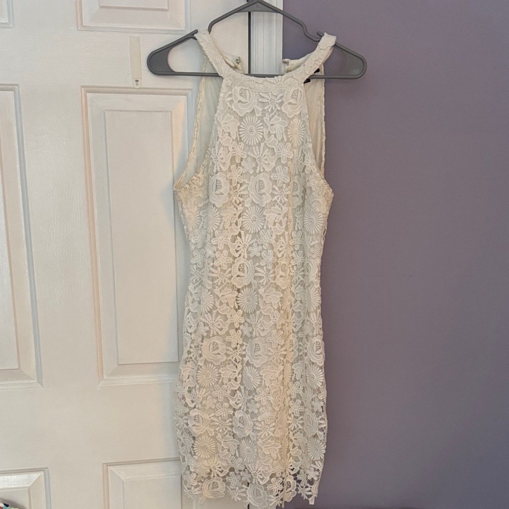 Lulu's Ivory Floral Lace Backless Dress